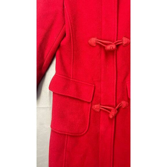 Benetton Wool Duffle Toggle Peacoat Sz S Red Hooded Classic Paddington Bear - Picture 11 of 13
